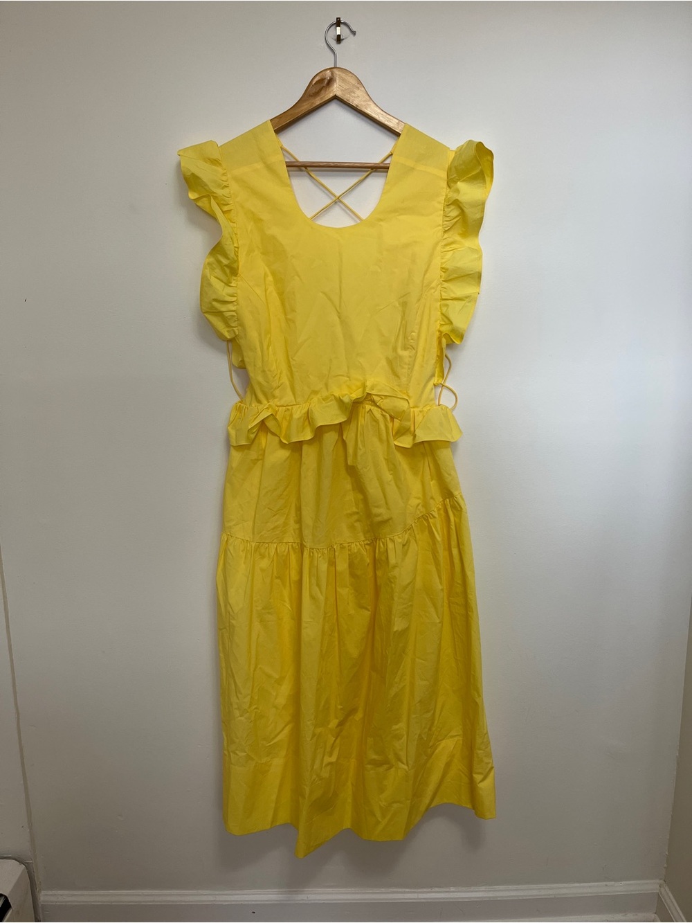 Allina Liu Camilla Dress in Butter Yellow Lace Up Side Midi Size 8 NWOT - Picture 3 of 8